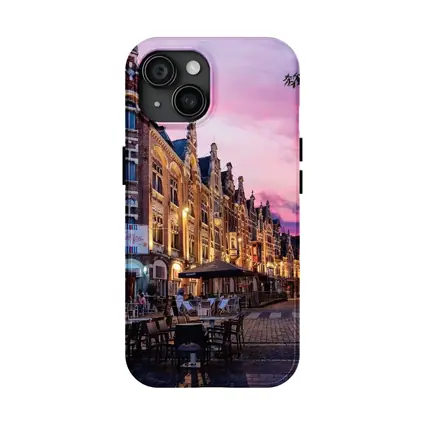Belgium Old Town Square At Pink Sunset