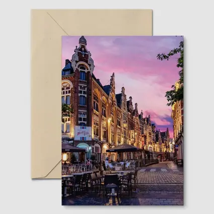Belgium Old Town Square At Pink Sunset