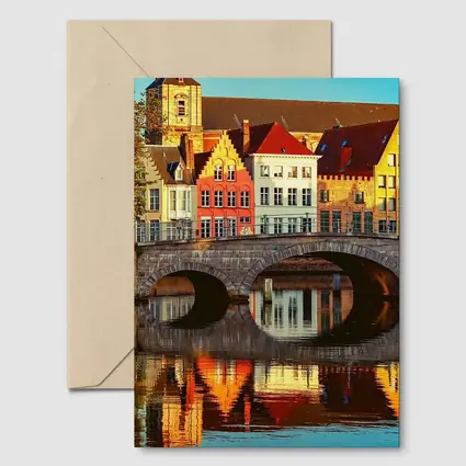 Bruges Canal Bridge Medieval Buildings Reflection