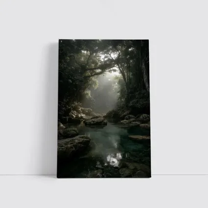 Misty Jungle River Through Ancient Forest