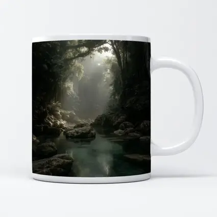 Misty Jungle River Through Ancient Forest