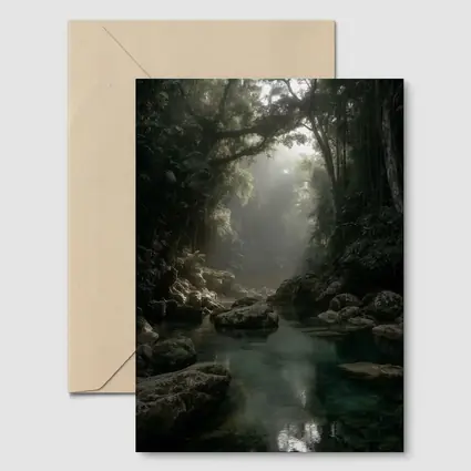 Misty Jungle River Through Ancient Forest