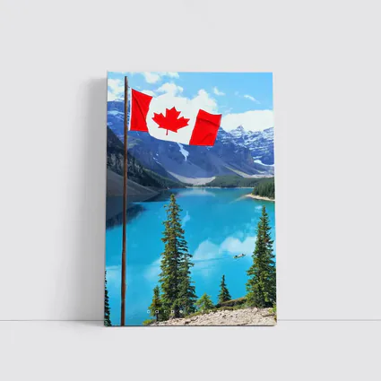 Canadian Flag Over Blue Mountain Lake