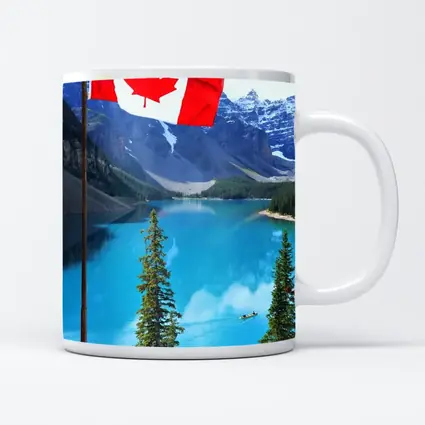 Canadian Flag Over Blue Mountain Lake