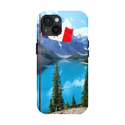 Canadian Flag Over Blue Mountain Lake
