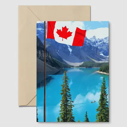 Canadian Flag Over Blue Mountain Lake