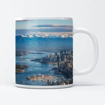 Vancouver Skyline Snow Mountains Aerial View