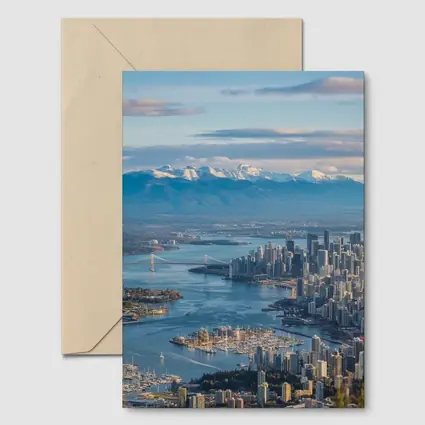 Vancouver Skyline Snow Mountains Aerial View