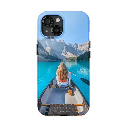 Woman Canoeing Turquoise Mountain Lake Canada