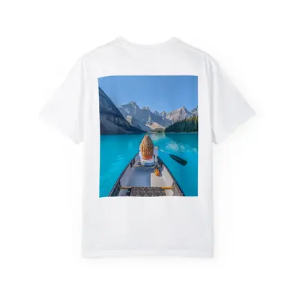 Woman Canoeing Turquoise Mountain Lake Canada