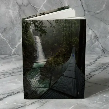 Suspension Bridge Waterfall Misty Forest Scene