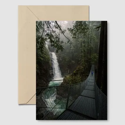 Suspension Bridge Waterfall Misty Forest Scene