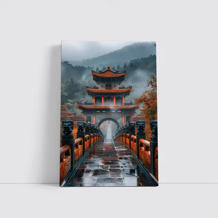 Chinese Temple Gate Misty Mountain Forest