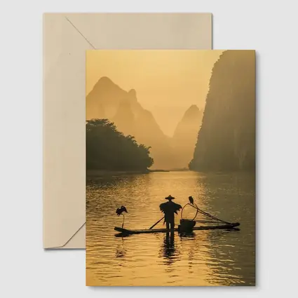 Fisherman on Bamboo Raft Li River