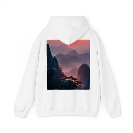 Huangshan Mountains Misty Sunset Cliffside Pavilion