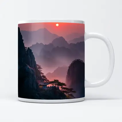 Huangshan Mountains Misty Sunset Cliffside Pavilion