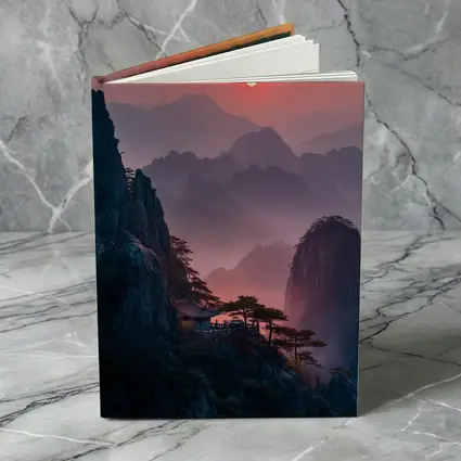 Huangshan Mountains Misty Sunset Cliffside Pavilion
