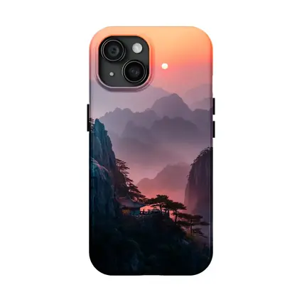 Huangshan Mountains Misty Sunset Cliffside Pavilion