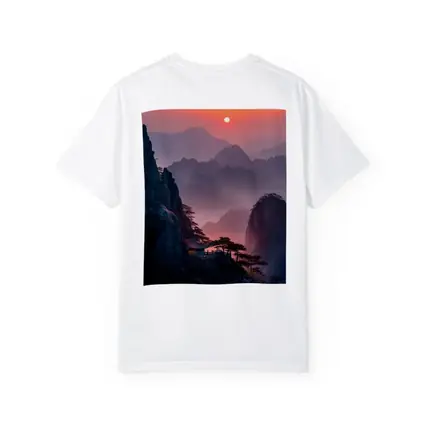 Huangshan Mountains Misty Sunset Cliffside Pavilion