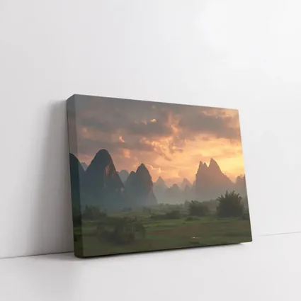 Guilin Karst Mountains Sunset Misty Valley