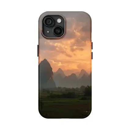 Guilin Karst Mountains Sunset Misty Valley