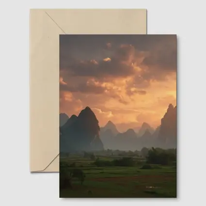 Guilin Karst Mountains Sunset Misty Valley