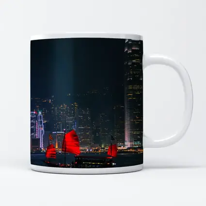 Red Junk Boat Hong Kong Night Skyline