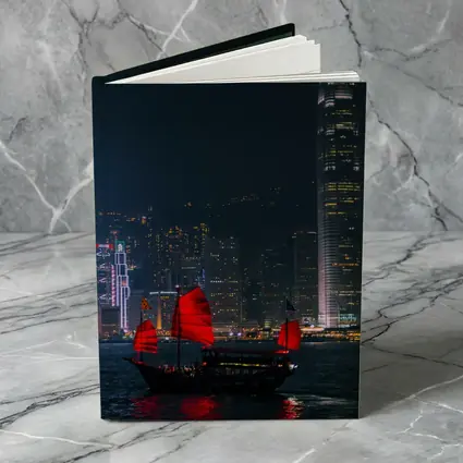 Red Junk Boat Hong Kong Night Skyline