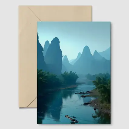 Li River Karst Mountains Misty Blue Landscape