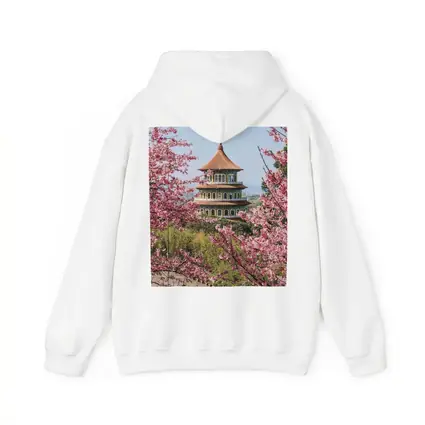 Chinese Pagoda Tower Pink Cherry Blossoms