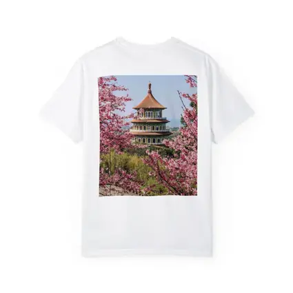Chinese Pagoda Tower Pink Cherry Blossoms