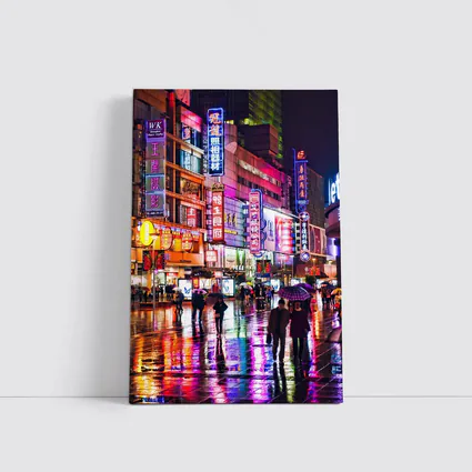 Neon City Street Rainy Night China