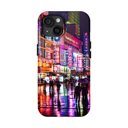Neon City Street Rainy Night China