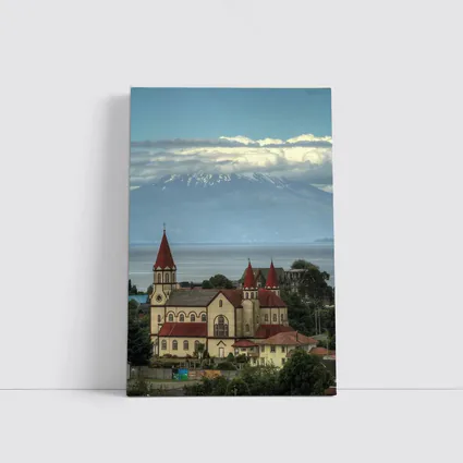 Puerto Montt Church Red Roofs Volcano Lake