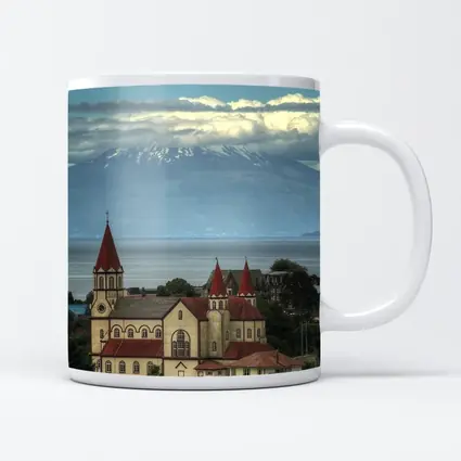 Puerto Montt Church Red Roofs Volcano Lake