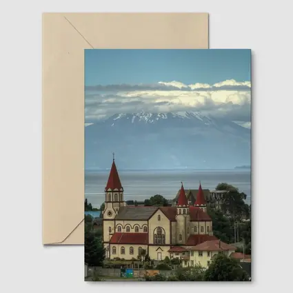 Puerto Montt Church Red Roofs Volcano Lake