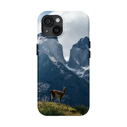 Guanaco Standing Before Patagonian Mountain Peaks