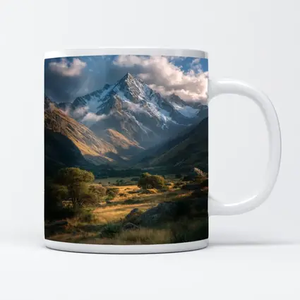 Snow Capped Mountain Valley Green Meadow