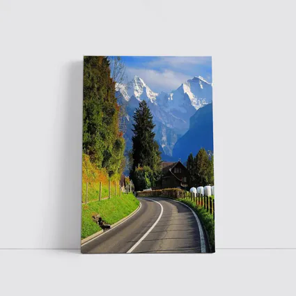 Winding Alpine Road Switzerland Snow Mountains