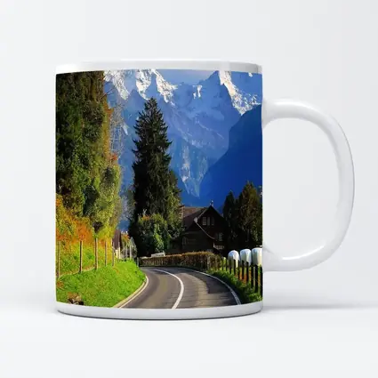Winding Alpine Road Switzerland Snow Mountains