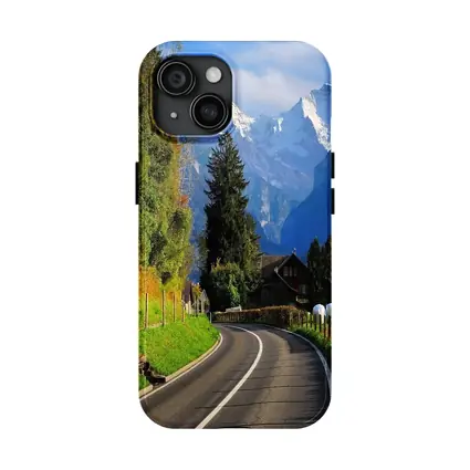 Winding Alpine Road Switzerland Snow Mountains
