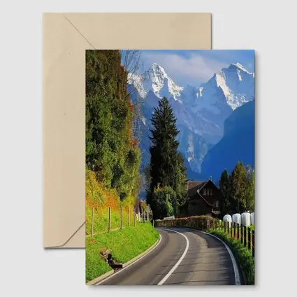 Winding Alpine Road Switzerland Snow Mountains