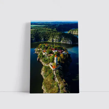 Medieval Castle Island Surrounded By Blue Lake