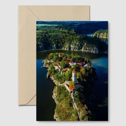 Medieval Castle Island Surrounded By Blue Lake