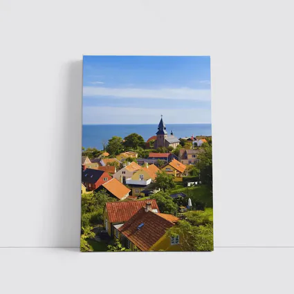 Danish Coastal Village Church Rooftops Ocean View