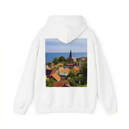 Danish Coastal Village Church Rooftops Ocean View