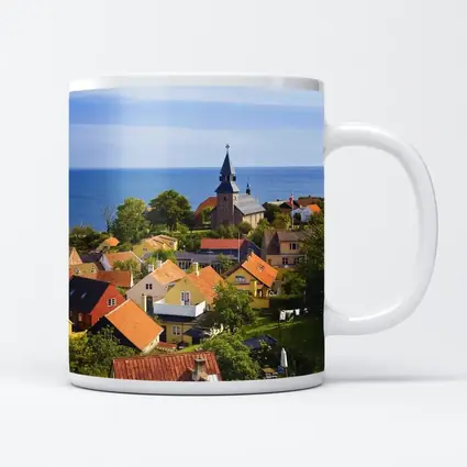Danish Coastal Village Church Rooftops Ocean View