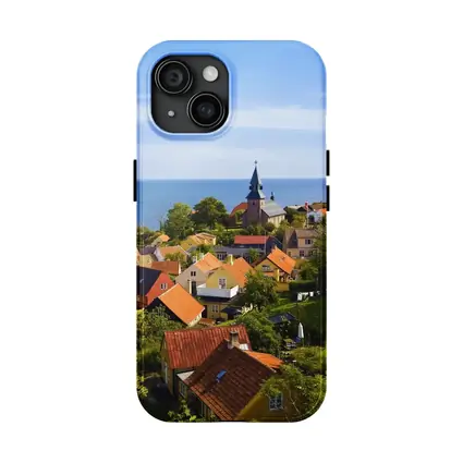 Danish Coastal Village Church Rooftops Ocean View
