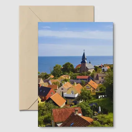 Danish Coastal Village Church Rooftops Ocean View