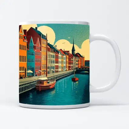 Copenhagen Nyhavn Canal Colorful Buildings Retro Art